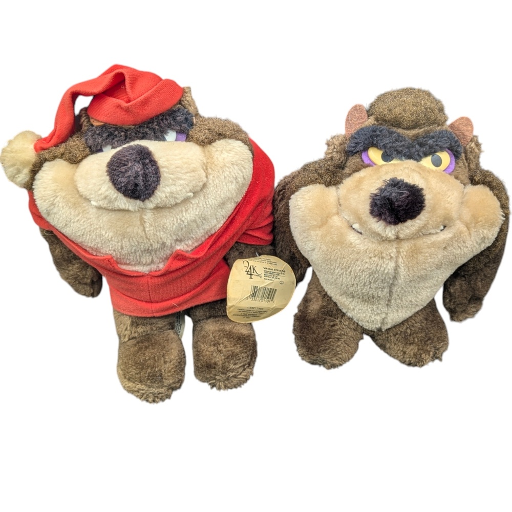 Vintage Luney Tunes Taz Tasmanian Devil Pajama Plush 24K Company 1993 Lot of 2